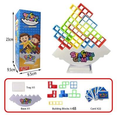 Uplift Picks Tetra Balance Stacking Block Game Desktop Building Toy For Kids And Families 32 Blocks With Base with Box
