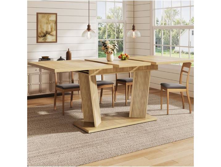 Table A Manger Extensible Effet Bois Table Extensible FloraGrace Cuisine Et Salle A Manger Pieds Reglables 120-160x80x76cm