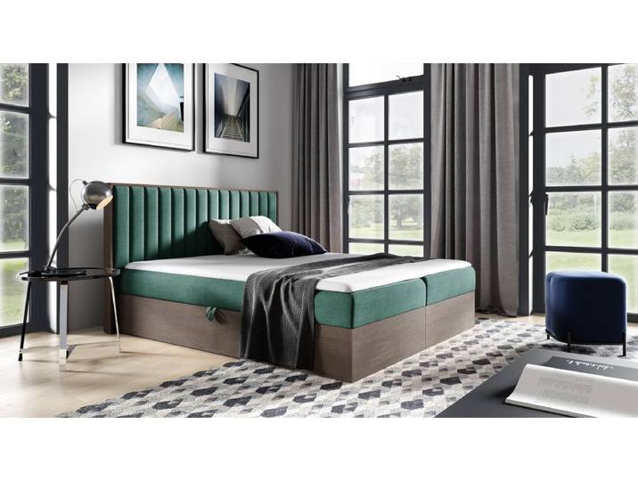 Designer Holzbett Jonah mit Stauraum - 120x200 - Grün - Dunkle Eiche - Luxusbetten24