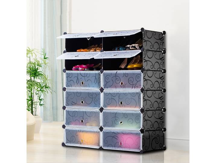 Armoire à Chaussures 12 Cubes Noir