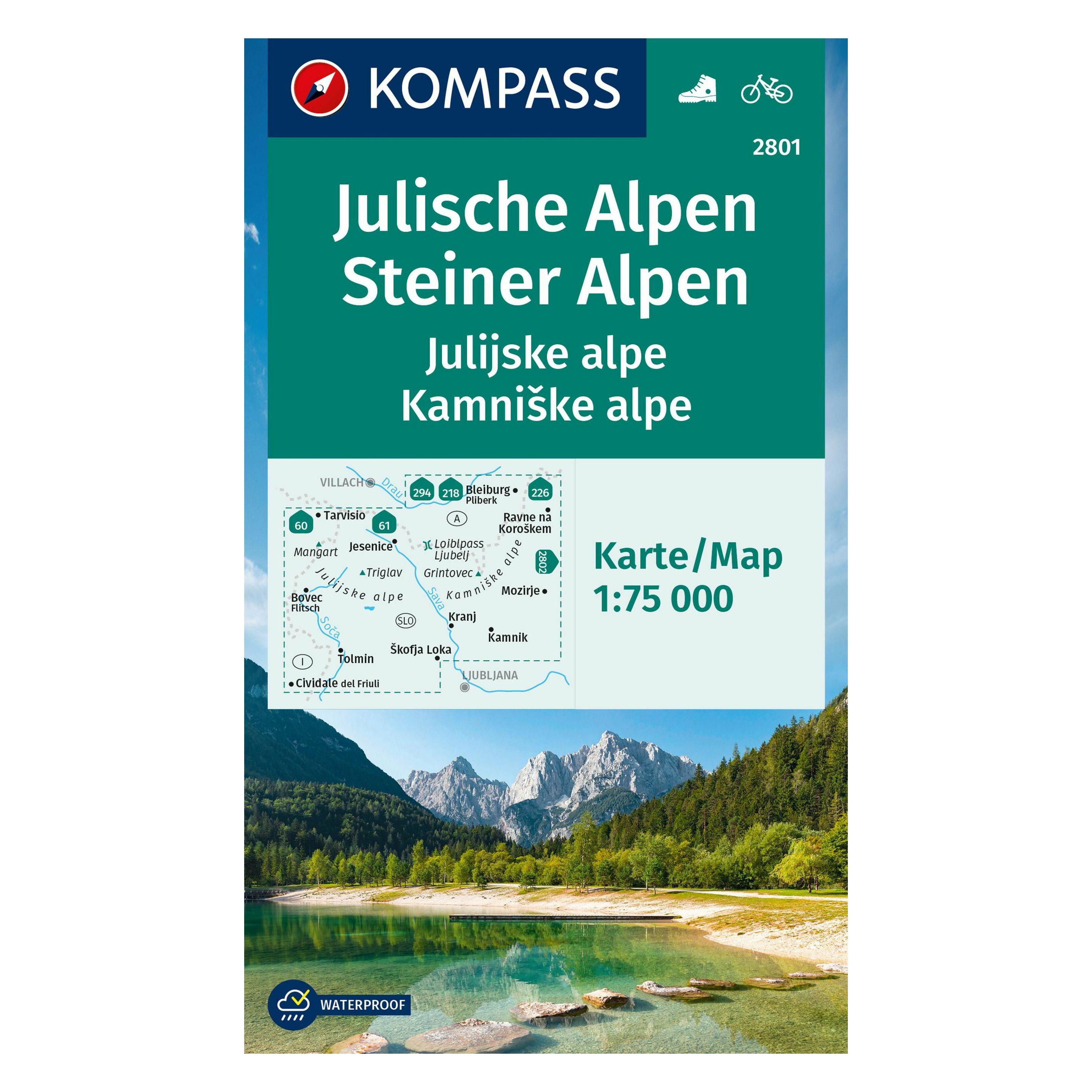 Kompass Wanderkarte 2801 Julische Alpen/Julijske alpe, Steiner Alpen/Kamniske alpe 1:75.000 (37387861)