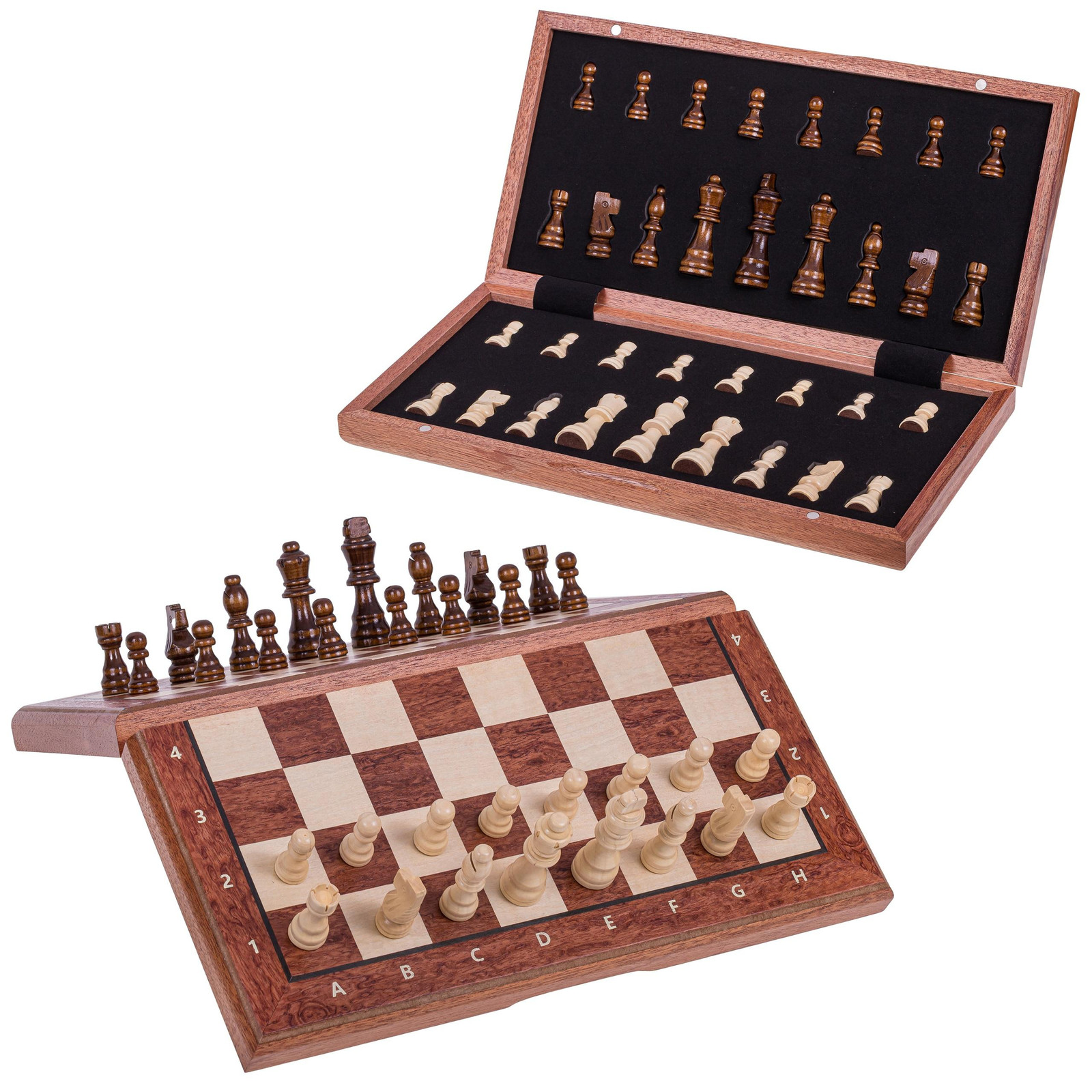 Square Grote houten magnetische schaakset 380 - Mahoniehout + 2 extra koninginnen