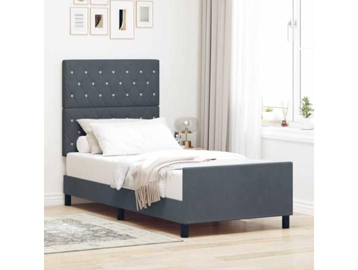 Samt Massivkiefer Modernes Schlafzimmer Design 90 x 190 cm Grau Boxspringbett mit verstellbarem Kopfteil Dunkelgrau 90x190 cm Samt Luxus Bettgestell mit Lattenrost für Schlafzimmer