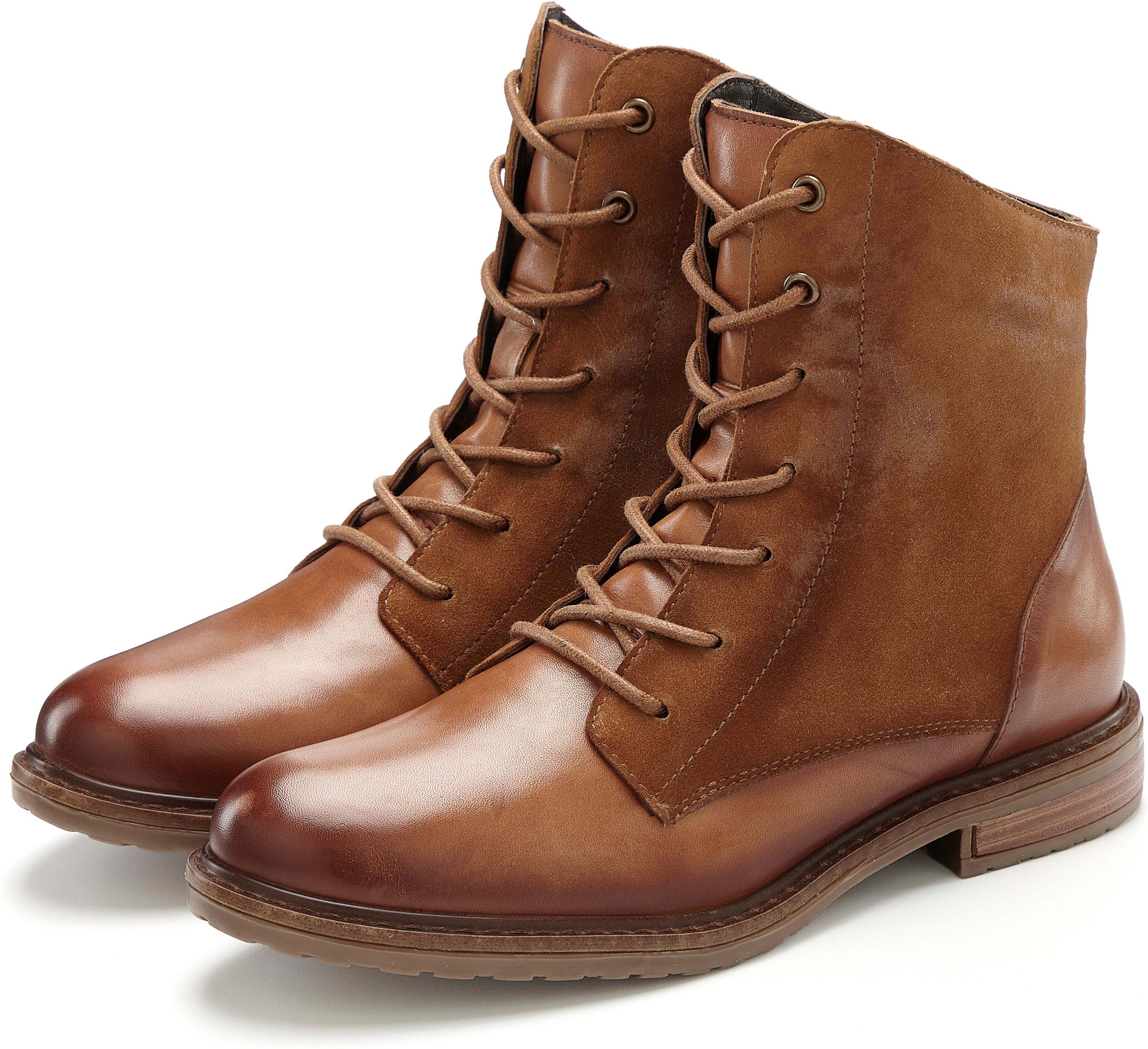 Stiefelette LASCANA "Boots, Lederschuhe", Damen, Gr. 37, braun (camelfarben), Obermaterial: 100% Rindsleder. Decksohle: 100% Schafsleder. Futter: 100% Schafsleder. Laufsohle: 100% Synthetik, unifarben, Basic, Schuhe Stiefelette, aus Leder camelfarben 37