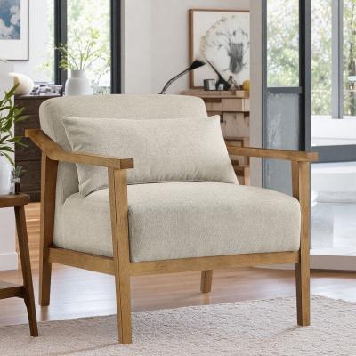 "34"" Polyester Blend Wood Arm Accent Chair with Lumbar Pillow and Sculpted Wood Arms and Tapered Legs"