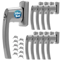 MONZANA® Fenstergriffe 10er Set Aluminium silber inkl. Schlüssel