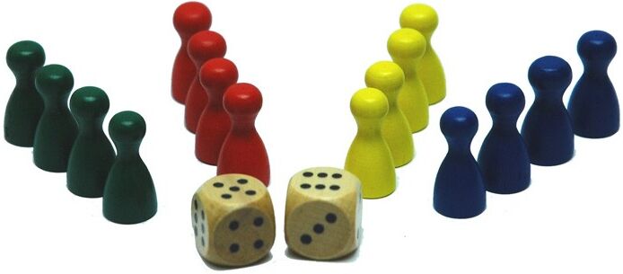 Set de 4x4 pions en bois + 2 dès - Hot Games