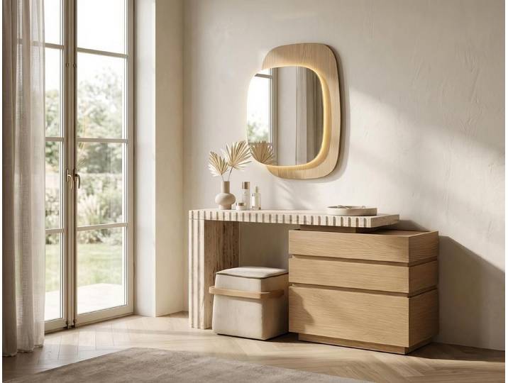 JVmoebel Schminktisch Schminktisch Wandspiegel Hocker Modern Beige Edel Luxus Schminktisch, Made in Europa
