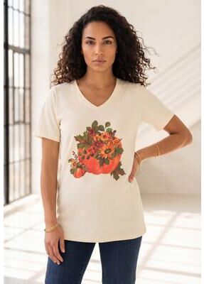 Plus Size Women's Graphic Tee by Roaman's in Ivory Autumn Bliss (Size 14/16)