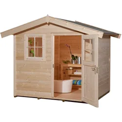 Weka Gartenhaus 123 - 28 mm naturbelassen 240 x 205 cm inkl. Einzeltür/Fenster (Gr. 1) - 50 % Rabatt auf Dacheindeckung