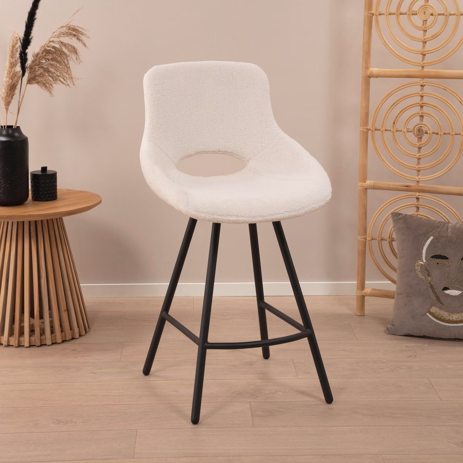 Tower Living Barkruk Campo Teddy - Wit - Zithoogte: 65 cm