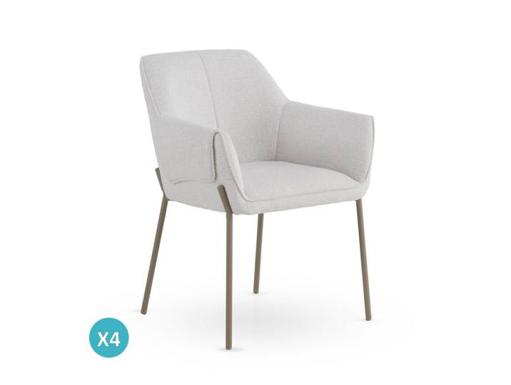 Lot de 4 fauteuils tapissés en chenille crème