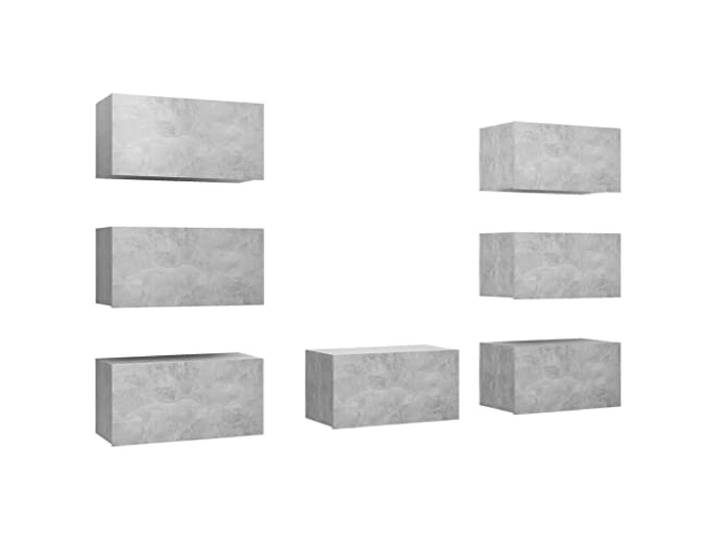 GKHPYURE TV-Möbel, 7 Stück, Zementgrau, 30,5 x 30 x 60 cm, mehrschichtig TV-Wandschränke, hängende TV-Regale, jeweils 2 Fächer, einfache Reinigung, Montage erforderlich