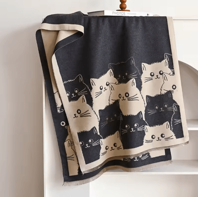 Inspire Picks Cute Cat Jacquard Pashmina Scarf Thick Cashmere Winter Shawl & Blanket Wrap For Women gray