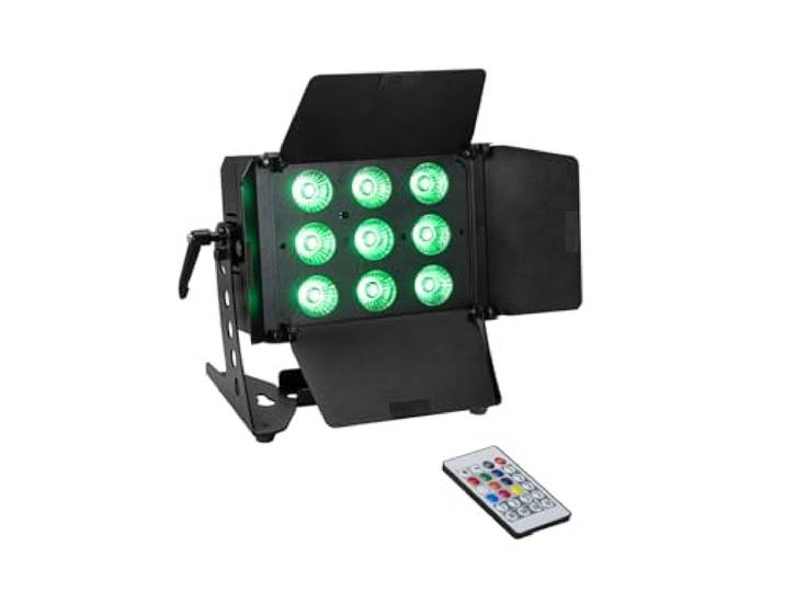 EUROLITE LED CLS-9 QCL RGB/WW 9x7W LED-schijnwerper met RGB/WW-kleurenmix, vleugelbegrenzer, IR-afstandsbediening en vorstfilter