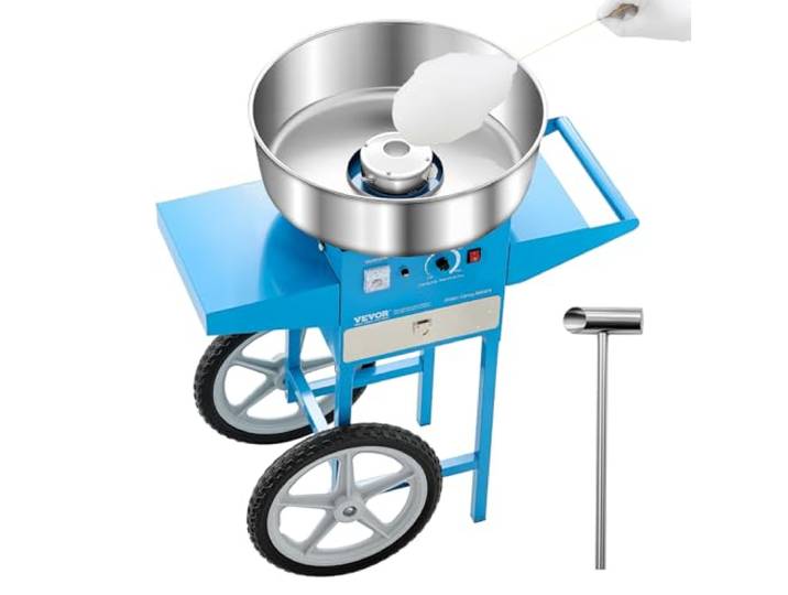 VEVOR elektrische Zuckerwattemaschine kommerzielle Zuckerwattegeräte mit Wagen (1000 W) mit 52 cm Edelstahlschüssel & Zuckerschaufel & Schublade, perfekt für Kindergeburtstage Familienfeiern Blau