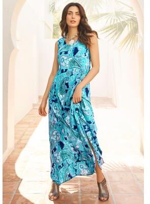 Plus Size Women's Hand-Crinkled Sleeveless Dress by Roaman's in Ocean Mixed Paisley (Size 22/24)