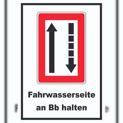 HB-Druck Fahrwasserseite an Backbord halten Symbol und Text A3 (297x420mm)