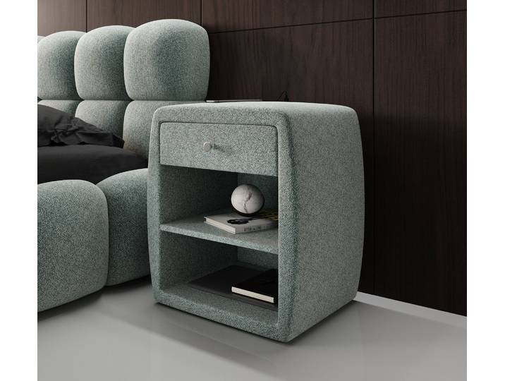 Designer Nachttisch Lilly mit USB Anschluss in Strukturstoff - Schwarz - Luxusbetten24