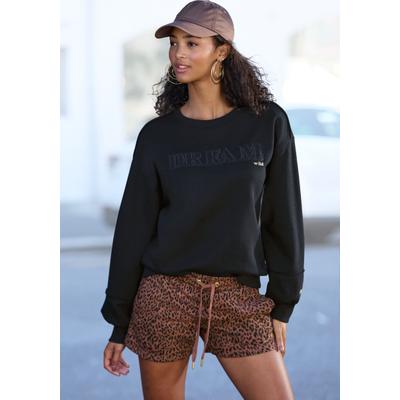Sweater BUFFALO, Damen, Gr. 44/46, schwarz, Sweatware, Obermaterial: 60% Baumwolle, 40% Polyester, unifarben, bequem hüftlang, Rundhals, Rippbündchen, Sweatshirts Sweater, mit aufwendiger Stickerei