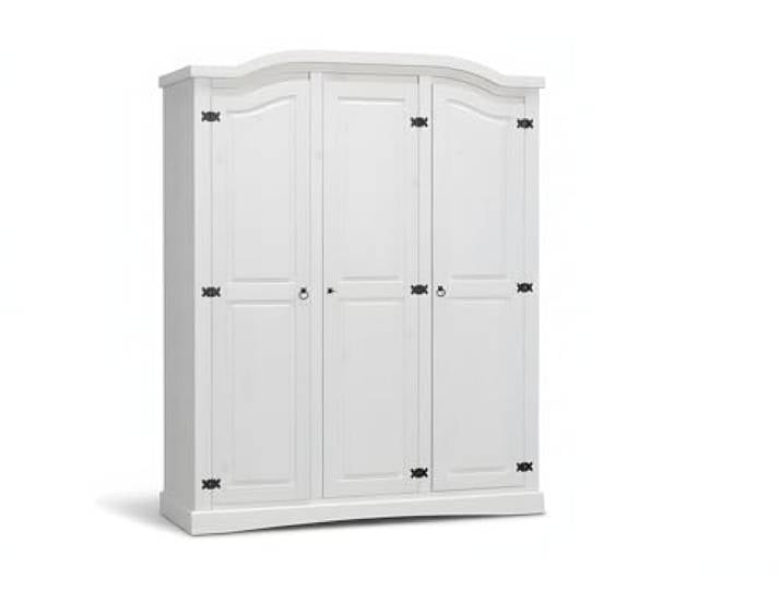 Hacienda-Look – 3trg massiv Kiefer Mexico Kleiderschrank New Mexiko Schlafzimmer-Schrank weiß – H193xB 152xT 54,5 cm – massive Kiefer – Farbe Weiß – Hacienda-Stil – wärmender Massivholz-Look fürs