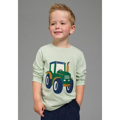Langarmshirt KIDSWORLD "Shirt mit großer Traktor Frottee-Applikation", Jungen, Gr. 140/146, grün (hellpetrol), Jersey, Obermaterial: 100% Baumwolle, Basic hüftlang, Rundhals, Shirts Langarmshirt, Traktor-Applikation,hüftlange Basic-Passform,...