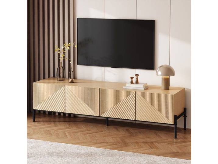 Meuble TV moderne meuble TV bas 163 5 x 40 x 45 cm rangement 4 portes design géométrique texture 3D mobilier de salon moderne