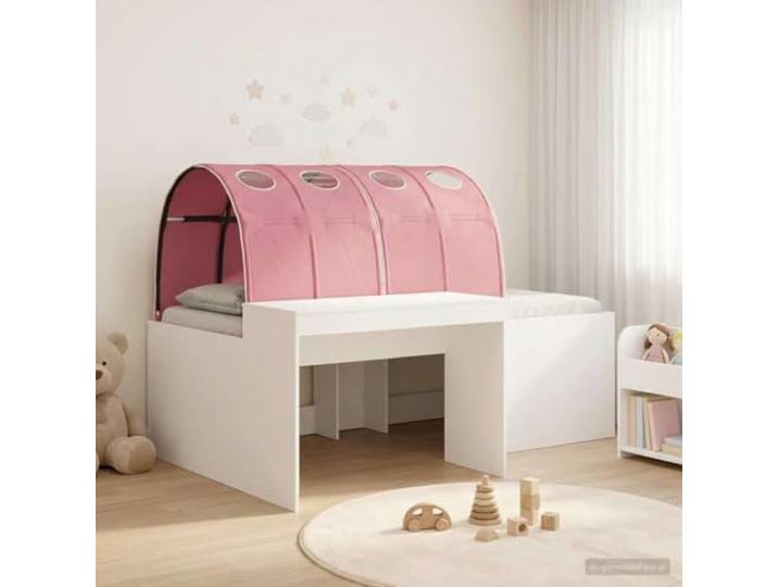 RJPLMFV Bettgestell, Tunnel, 3-teilig, Weiß und Rosa, Holz Latten im Lieferumfang enthalten, platzsparend, einfache Montage, Verwendung im Innenbereich, modernes Design