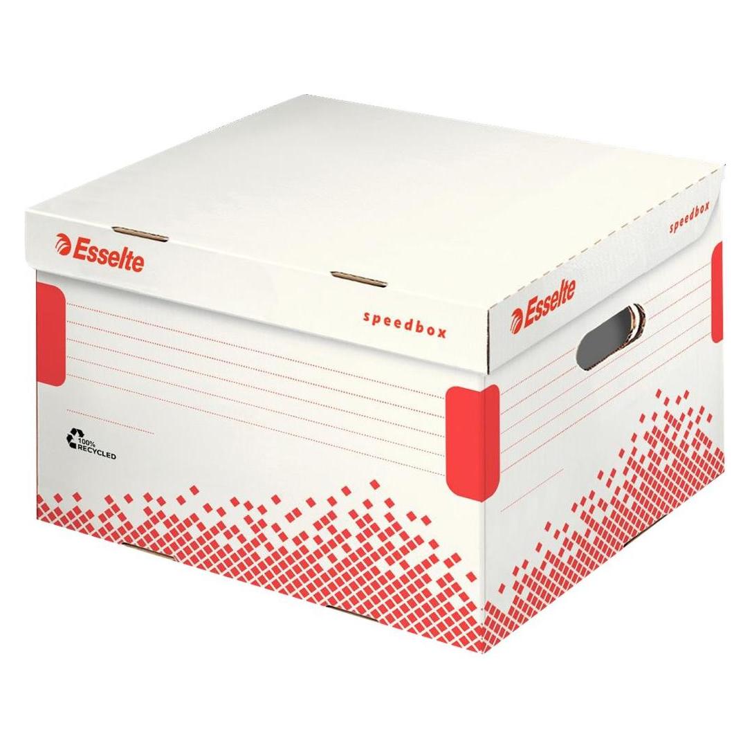 Leitz Esselte Archiv Scharnierdeckel-Box SPEEDBOX, Grösse: M, weiss/rot, aus 100% recyceltem Karton (623912)