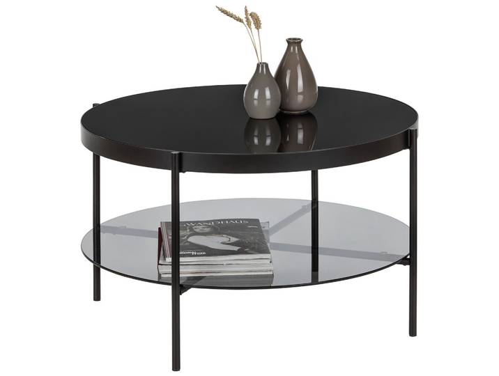 Couchtisch 75/45 cm rund Schwarz Metall, Glas