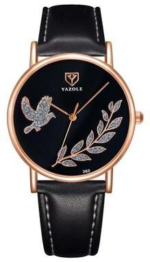 Everyday Crate YAZOLE 360 Womens Leather Watch Dove Of Peace Diamond Quartz Wrist Watch black+black