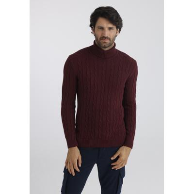 Rollkragenpullover FELIX HARDY "Rollkragenpullover mit Zopfmuster", Herren, Gr. XXL, bordeaux, 100% Baumwolle, hoch geschlossener Ausschnitt, Pullover Rollkragenpullover