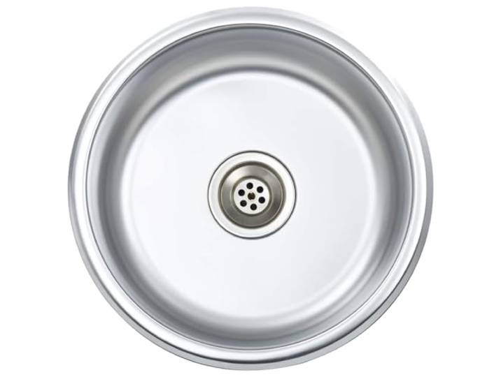 Küchenspüle, rund, aus Edelstahl, mit Erdspieß und Falle Untertischspüle, Oberfläche – kratzfest, inklusive Abdeckung und Falle, widerstandsfähiger Edelstahl, Küche, Bar, Toilette