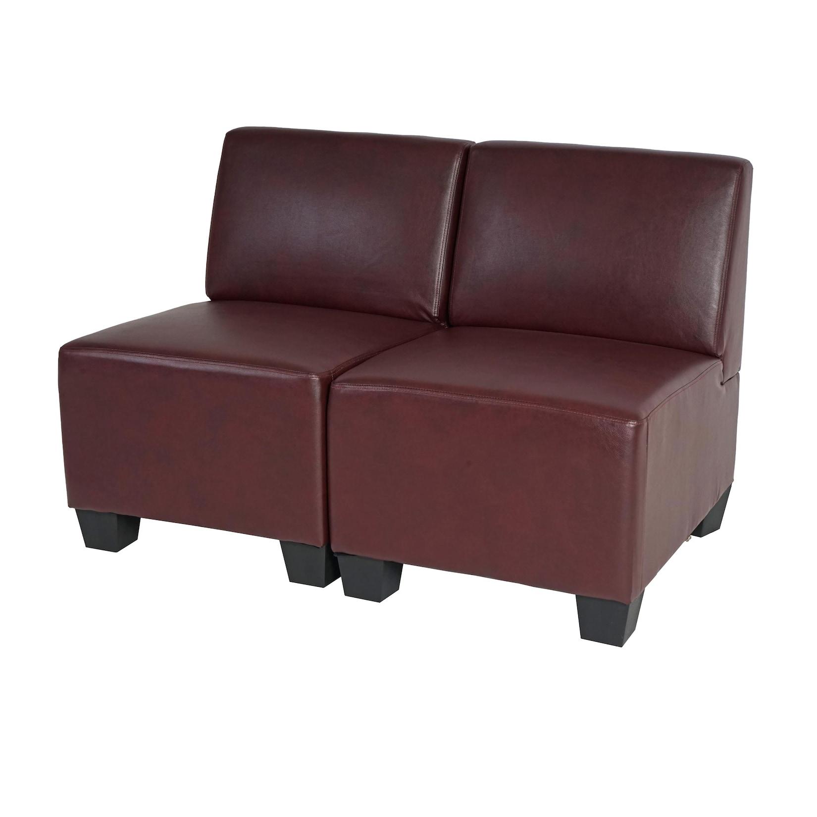 Modular 2-Sitzer Sofa Couch Moncalieri, Kunstleder ~ rot-braun, ohne Armlehnen