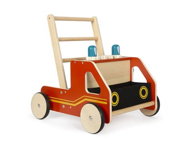 small Foot Lauflernwagen Feuerwehr aus Holz, Moderne Lauflernhilfe für Feuerwehrfans, für Kinder ab 12 Monaten, 12540