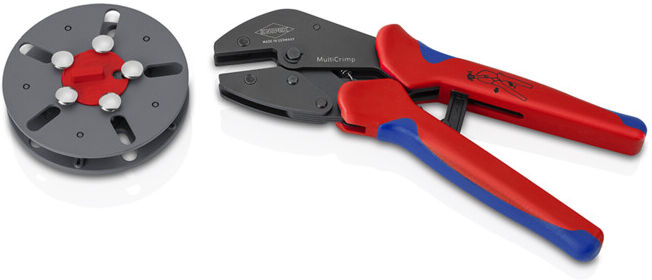 KNIPEX Pince à sertir MultiCrimp® 97 33 LE avec magasin interchangeable, vide, manches bi-composants brunies 250 mm (97 33 LE)