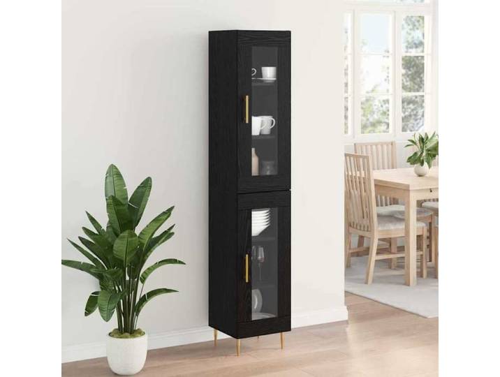 Noir Commode Salon CHIC Haut Armoire 2 pcs Buffet haut Chêne noir Verre 34.5x34x180 cm N10011
