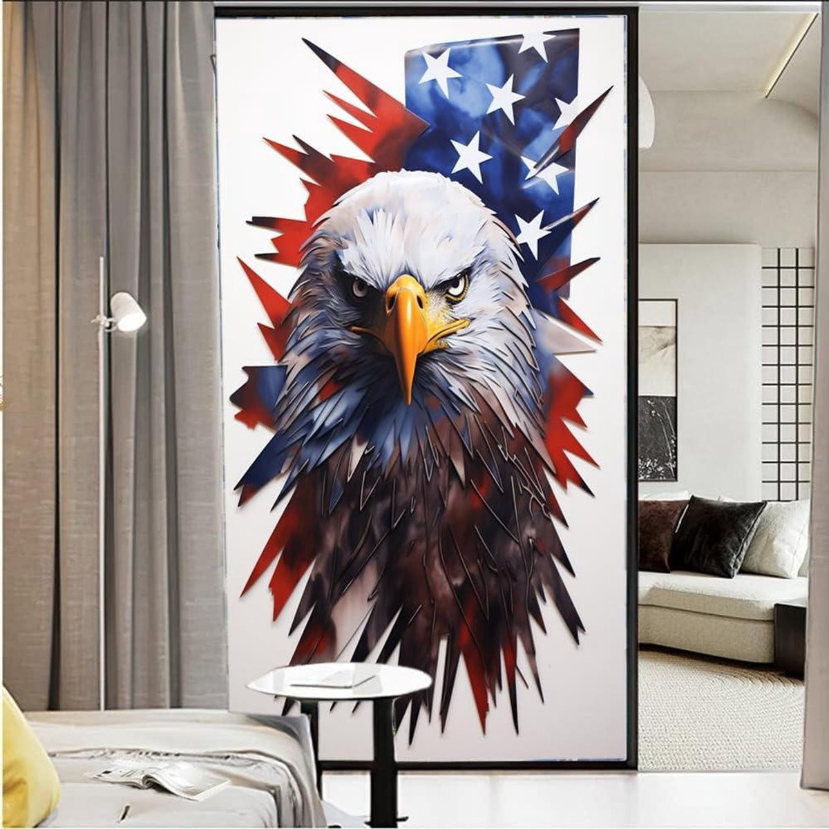 Raamfolie Stained Glass American Flag Stijl - Privacyfolie voor Glas - Zonder Lijm - 60 x 90 cm