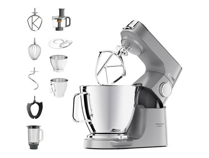 Kenwood Titanium Chef Baker XL - Küchenmaschine 1200W 7L+5L Silber Integrierte Waage, LightLift-rührarm, Küchenmaschine, Mixer, Edelstahlschüsseln, K-haken, Knethaken, Schneebesen, KVL85.424SI