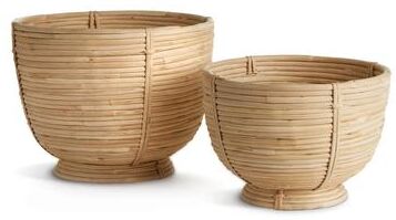 Porch & Petal Cane Rattan Decorative Footed Bowls, Set Of 2