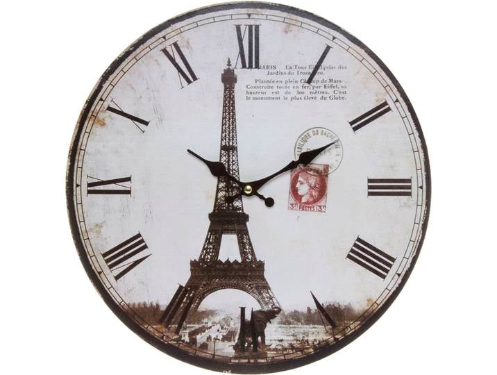 Wanduhr Eiffelturm II , beige (weiß), B:33,8cm H:4cm T:4cm, MYFLAIR MÖBEL & ACCESSOIRES, Wanduhren, Wanduhr, römische Ziffern, 33,8 cm