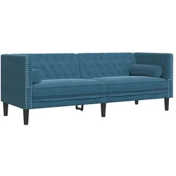 vidaXL Chesterfield-Sofa mit Nackenrollen 3-Sitzer Blau Samt