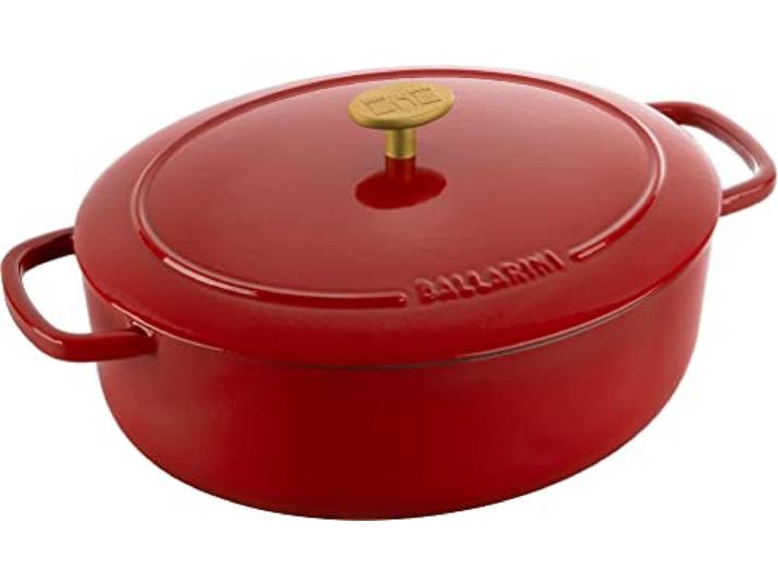 BALLARINI Bellamonte Auflaufform, Bräter, Dutch Oven, Emailliertes Gusseisen, Oval, 29 cm, 4,5 L, Rot