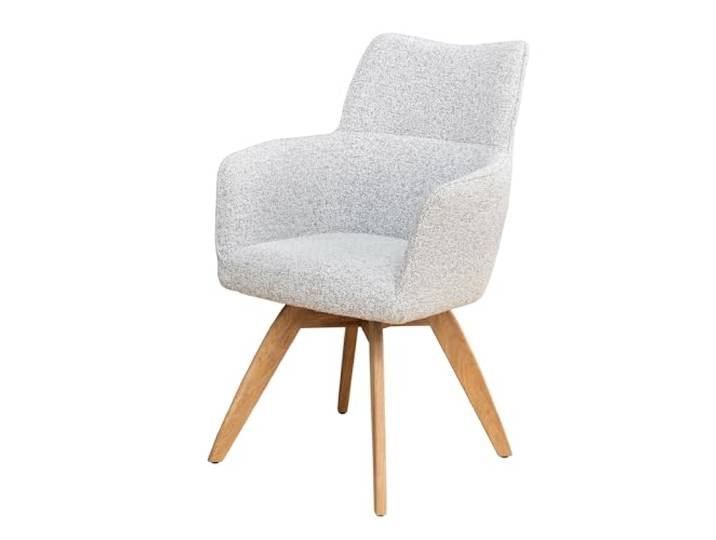 Stuhl ASGARD - 62cm - beige - Strukturstoff Holzbeine drehbar Armlehne Auto-Return-Funktion, Federkern-Komfort, stabil, Esszimmerstuhl, bequeme Polsterung, hoher Komfort