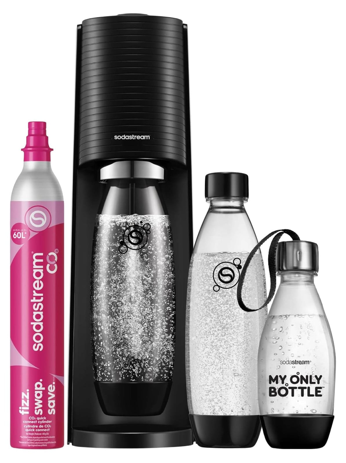 SodaStream Terra waterbron voordeelpak met 3 flessen en Quick Connect cilinder, zwart