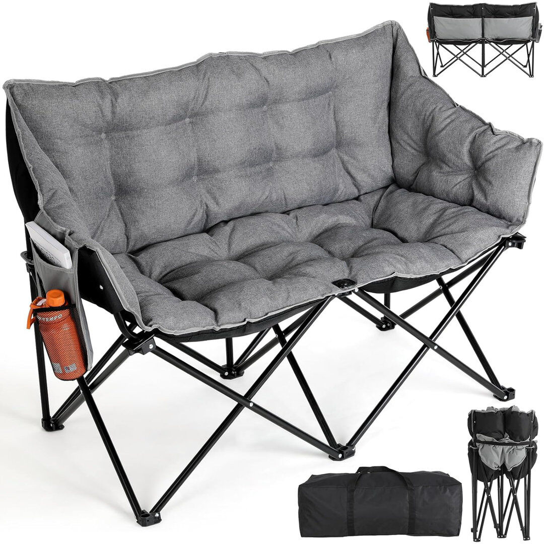 Dakota Fields Quilted Double Folding Camping Chair Grey 126cm H X 60.4cm D X 92.1cm W