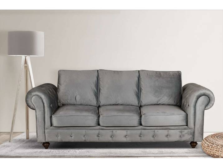 3-Sitzer HOME AFFAIRE MENDITTE , grau (hellgrau), B:225cm H:90cm T:93cm, 100% Polyester, Sofas, 3-Sitzer, Knopfheftung im Armlehnbereich und an Vorderkante, hohe Qualität