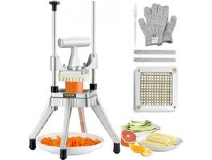 VEVOR Kartoffelschneider Pommes Frites Schneider 1/4 Zoll, Frittenschneider Gemüseschneider Kommerzieller Zerkleinerer Obstschneidemaschine mit 2 Ersatzklingen, Edelstahl Zerhacker Salat, Früchte