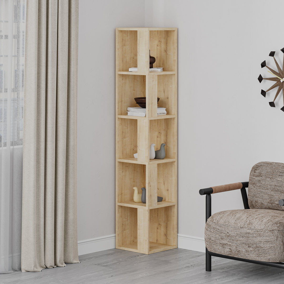 Zipcode Design Bensonhurst Corner Bookcase Unique Design & Modern Style Oak 158.9cm H X 31.4cm W X 31.4cm D