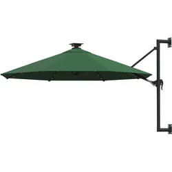 Helloshop26 - Wandmontierter Sonnenschirm mit Metallstange und LED-Beleuchtung 300 cm grün 02_0008697